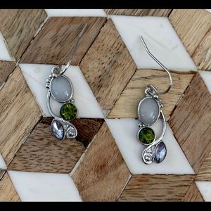 Silver, Rainbow Moon Stone, Amethyst Earrings